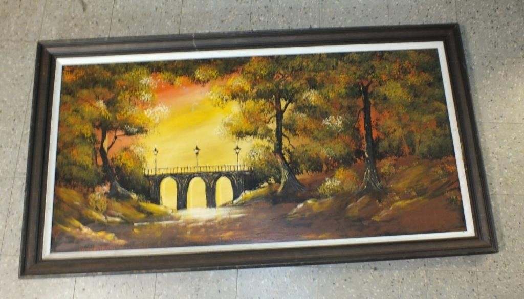 FRAMED FOREST PAINTING ON WOOD