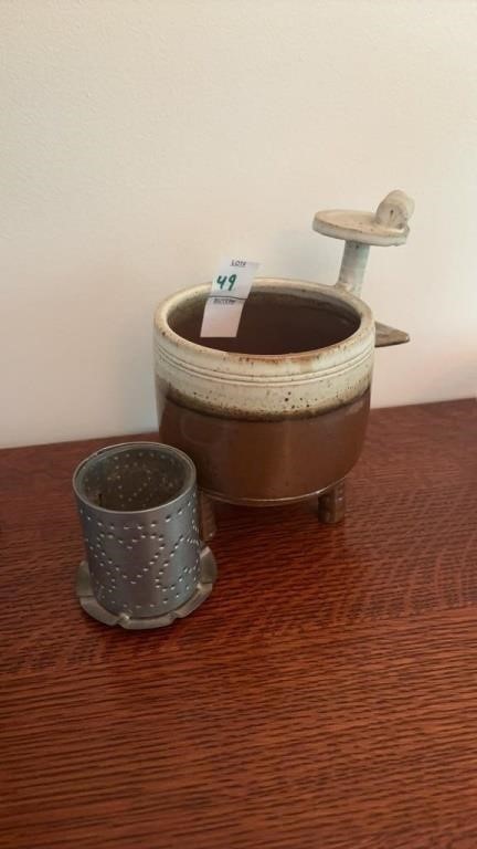 Crock Style Piece and Metal Candle Holder