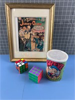 FRAMED COMIC BOOK, OLD POPEYE PUZZLE & CUBES