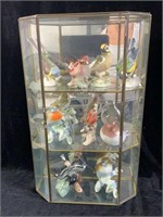 9 Bird Figurines in Etched Glass Display Case