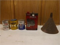 Coleman Fuel, Paper Oil Cans and Funnel