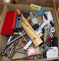 BOX LOT OF MISC. HAND TOOLS, YANKEE DRILLS,