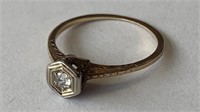 Ladies 14k Gold Ring 17mm w Diamond Setting