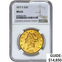 1877-S $20 Gold Double Eagle NGC MS62