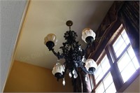 Cast Iron 4 Arm Light Fixture with Crystal Drops
