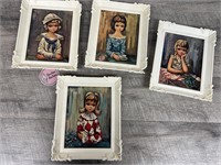 4 vintage Big Eye prints in frames see desc