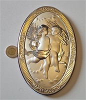 Tableau ovale avec plaque en argent bilaminé 925
