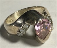 950 Sterling Silver Ring With Purple & Clear Stone