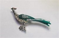 Pair Vintage Enamel Rhinestone Roadrunner Bird Pin
