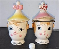 Vintage Mustard & Ketchup Cups w/Spoons