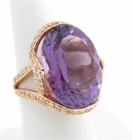 14K Rose Gold Amethyst, Diamond Ring