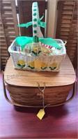 Vintage Sewing Baskets with Contents 9x6x11 and