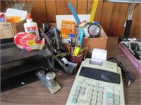 Box lot of office to include adding machine,