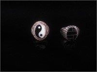 (2) Men's Sterling Onyx and Ying Yang Rings