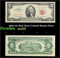 1963 $2 Red Seal United States Note Grades Choice