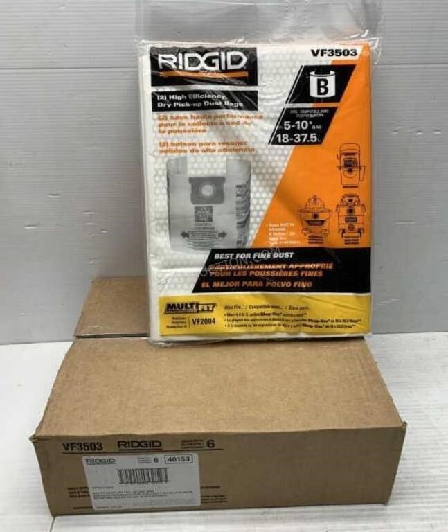 Case of 12 Ridgid Dry Pick-up Dust Bags - NEW