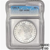 1891-S Morgan Silver Dollar ICG AU55