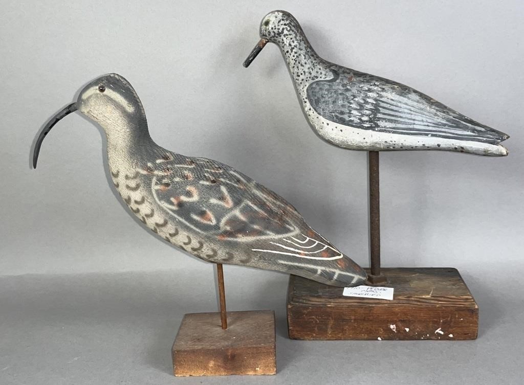 2 wooden shore bird carvings ca. 20th century;