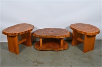 Solid Slab Wood (2) Stools and Table