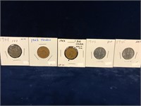 1941, 42, 43, 44, 45 Canadian Nickels VF20 to AU