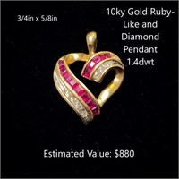 10kt Ruby-Like & Diamond Pendant, 1.4dwt