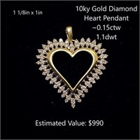 10kt Diamond Heart Pendant, ~0.15ctw, 1.1dwt