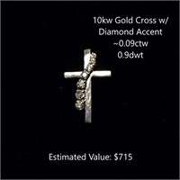 10kt Cross w/ Diamond Accent, ~0.09ctw