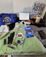 Misc vintage items, LA Rams, Rivian shirt, brake