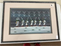 Gouache Painting of Kachina Dancers in Snow