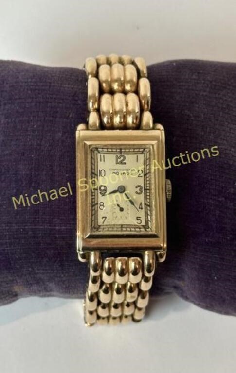 1940'S MOVADO 14K GOLD CHRONOMETER WATCH