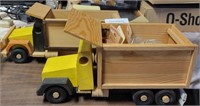 2 HOMEMADE WOOD TOY DUMP TRUCKS