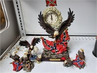 Lot of eagle decorations & clock