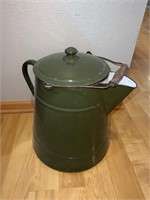 XL Vintage Green Enamel Coffee Pot with Handle
