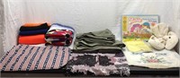 F6) A few small pieces of material, pillowcases,