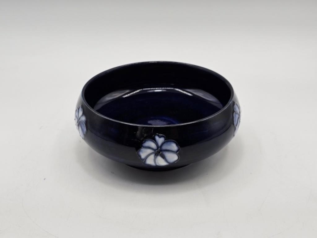 MOORCROFT BLUE CLEMATIS BOWL - 6" W X 2.25" HIGH