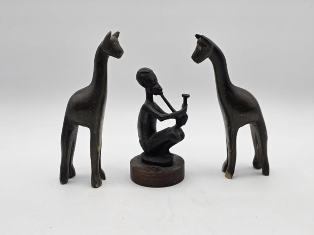 3 AFRICAN WOOD CARVINGS - 5" TO 6.5" TALL