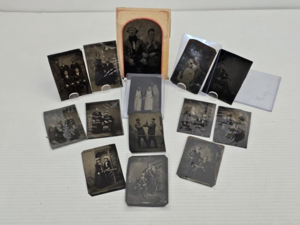 14 TINTYPES - COUPLES, GROUP & SINGLE PICTURES