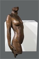 Artist Signed bronzed sculpture "Female Bust" 31"