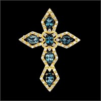 Natural  London Blue Topaz Cross Pendant