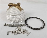 Ceramic Trinket Box W/ Costume Jewelry