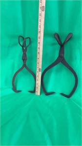 2 pair of antique ice tongs