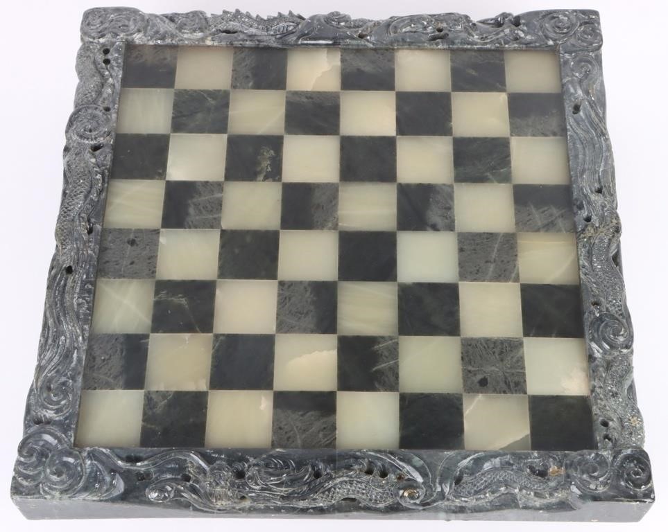 SOLID JADE HAND-CARVED DRAGON CHESS BOARD