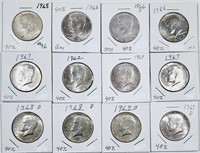 Lot of 12  40% silver  Kennedy Half Dollars