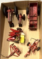 Vintage toy, tractors, and implements