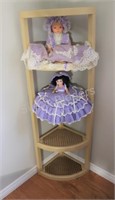 Plastic Corner Wicker Shelf & Rubber Dolls
