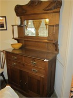 Antique Oak Bufffet With Mirror