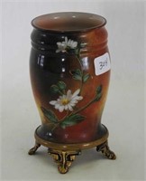 Footed & decorated 4" opal vase, possibly Handel