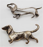 (M) Sterling Silver Dachshund Brooches (1-5/8"