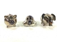3 Silver Plated Piggy Banks