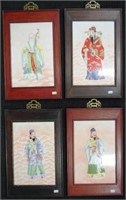 Four Chinese framed ceramic tiles